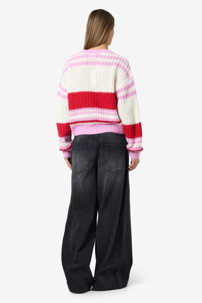 NMCHARLIE L/S O-NECK STRIPE KNIT NO 27020786 Birch/TOMATO+BON BON
